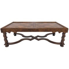 Baker Furniture French Country Coffee Table with Parquetry Top and Carved Legs