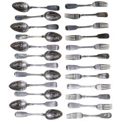 19th Century Russian Sterling Silver Uniplat Cutlery, Imperial Bicephal Eagle