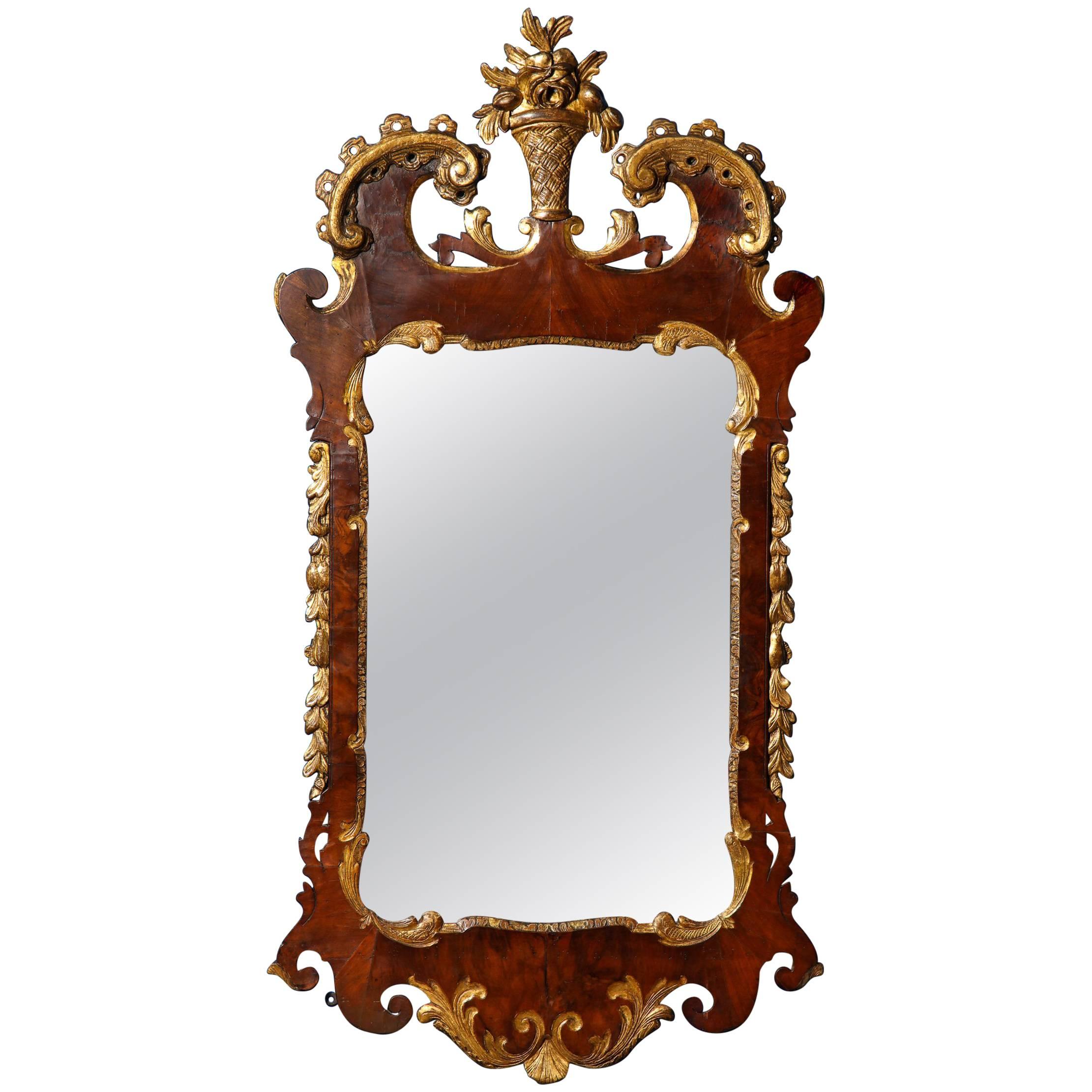 George II Parcel-Gilt Carved Walnut Mirror, 1740 In Stock For Sale