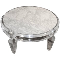 Lucite and Marble-Top Coffee Table