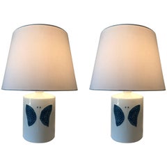 Vintage Pair of Rare Swedish Sylvia Leuchovius Rörstrand Porcelain Table Lamps