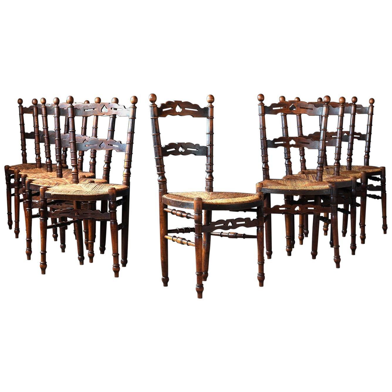 Set of Ten Provincial Walnut Dining Room Chairs, circa 1900