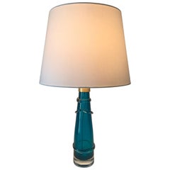 Swedish 1950 Orrefors Art Glass Table Lamp by Carl Fagerlund