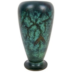 Art Deco WMF Ikora Verdigris Metal Vase with Engraved Leaves
