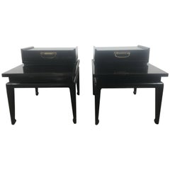 Pair of Black Lacquer Asian Modern End Tables or Stands American of Martinsville
