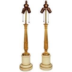 Pair 19th Century French Empire Ormolu and Marble Columnar Form Lamp Bases