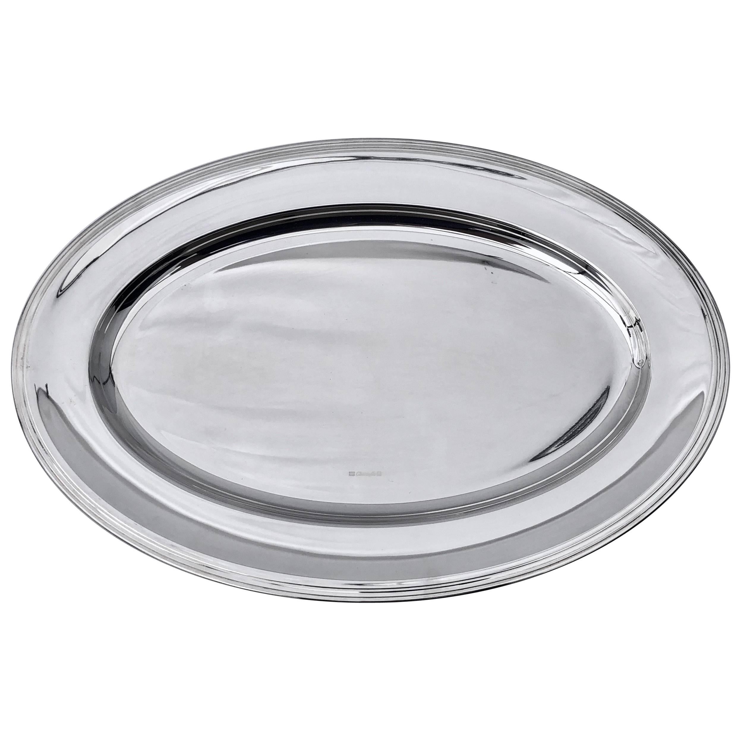 Christofle Silver Plated Oval Platter, Never Used, Model Clery, in It's Box For Sale