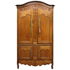 French Country Cherry Cupboard or Armoire with Four Doors and Shelf