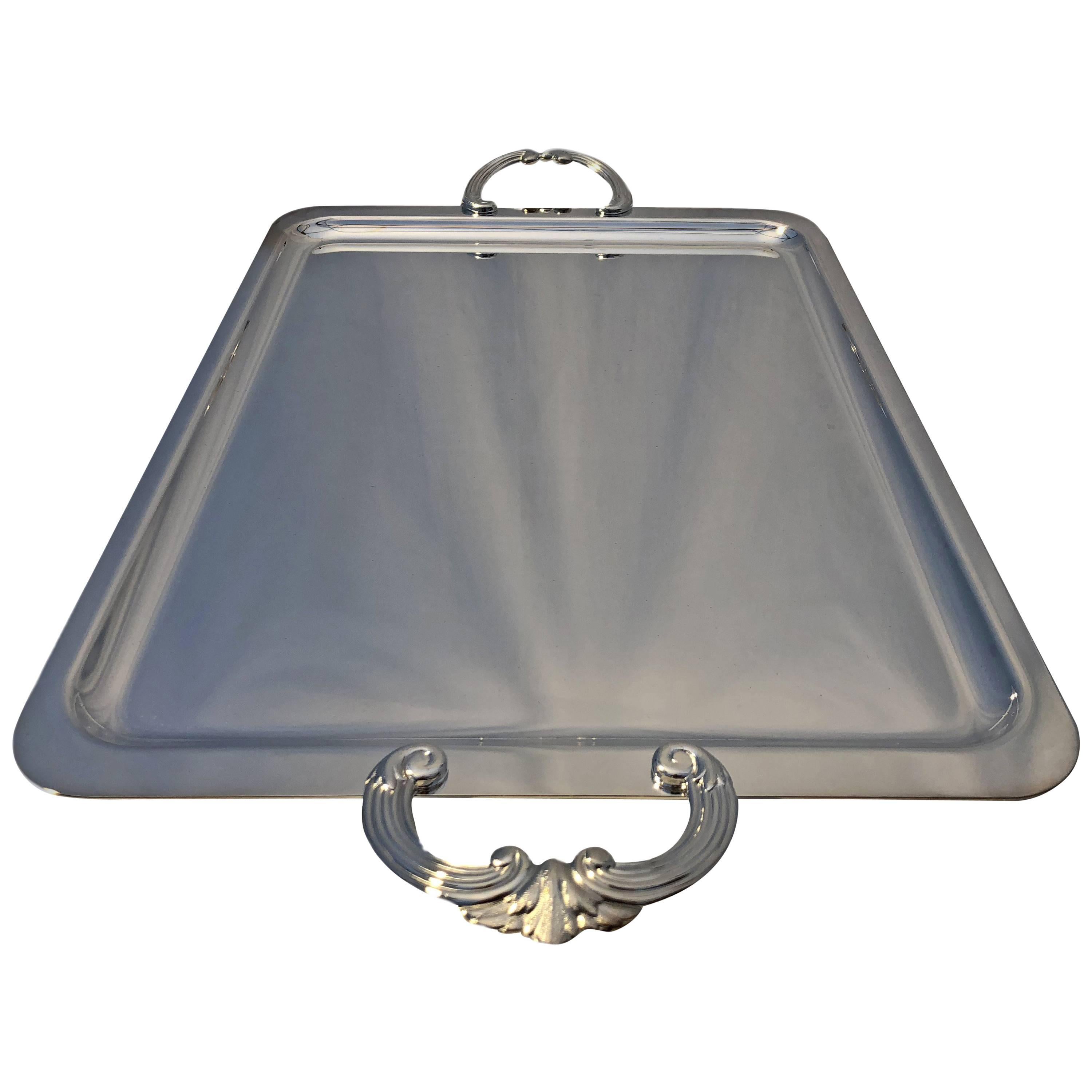 Christofle Silver Plated Rectangular Tray Carnavalet For Sale