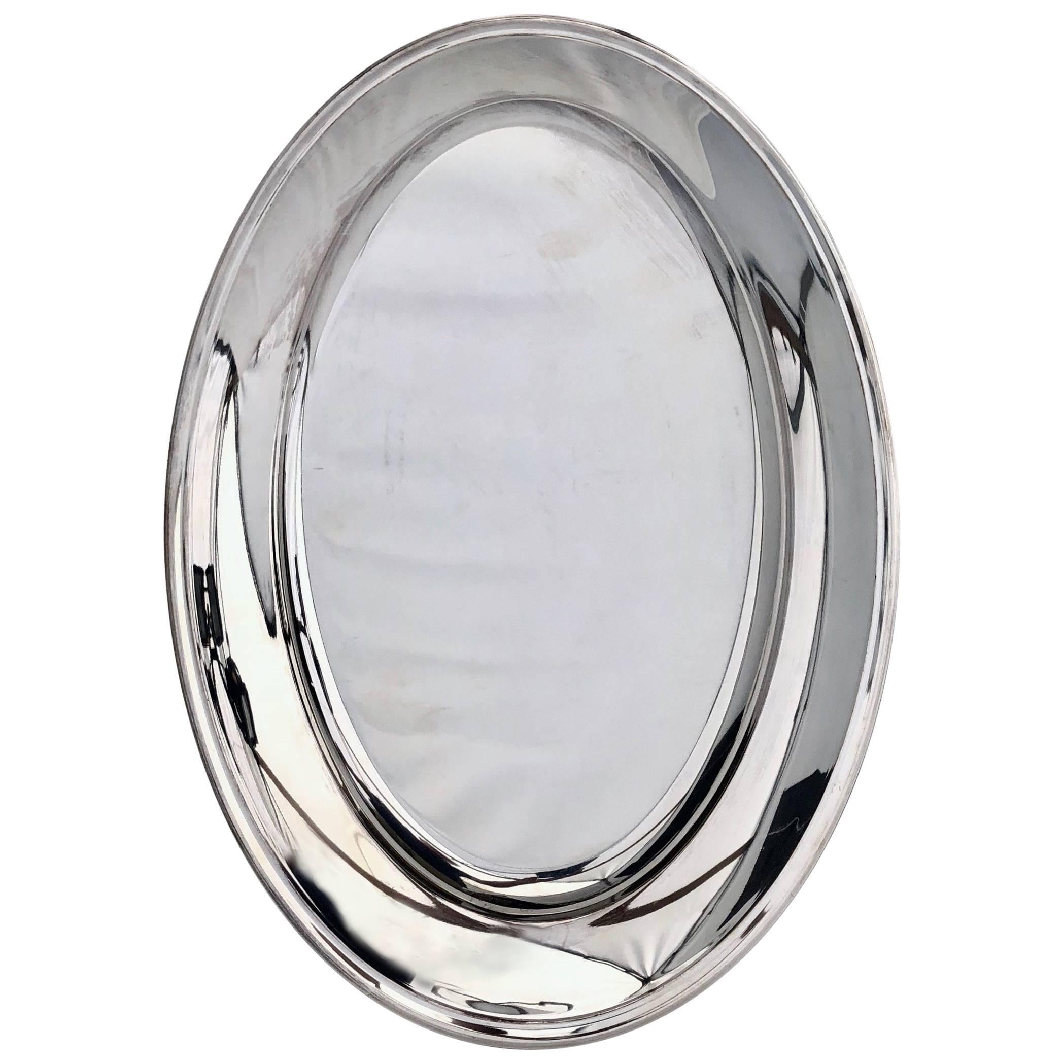 Never Used Christofle Silver Plated Oval Serving Tray in Box, Model Vibrations