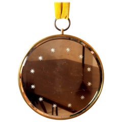 Fontana Arte Midcentury Wall Round Brass Mirror with Engraved Stars, Italy 1950s