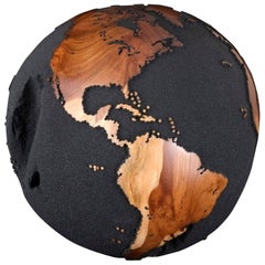 Contemporary Teak Root Globe with Volcanic Sand Finishing, 30cm