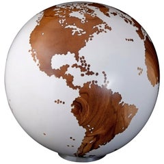 Contemporary Wooden Globe from Teak Root with Acrylic White Resin Finish, 20cm