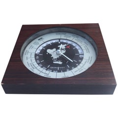 Midcentury Japanese World Desk Clock Rosewood Frame