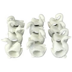 Vintage Gaggle of 12 Italian Blanc de Chine Swan Napkin Rings