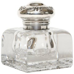 The Gorham Silver Company Sterling Silver Repousse & Crystal Inkwell