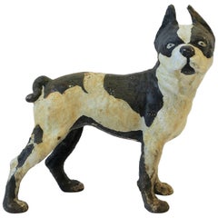 Boston Terrier Dog Sculpture or Doorstop in Black and White Cast Iron