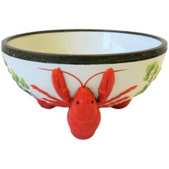 French Limoges Majolica Style Red Lobster Serving Bowl