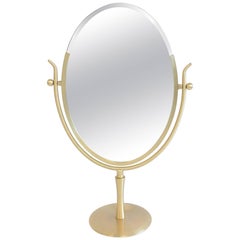 Satin Brass and Leather Vanity Mirror by Charles Hollis Jones