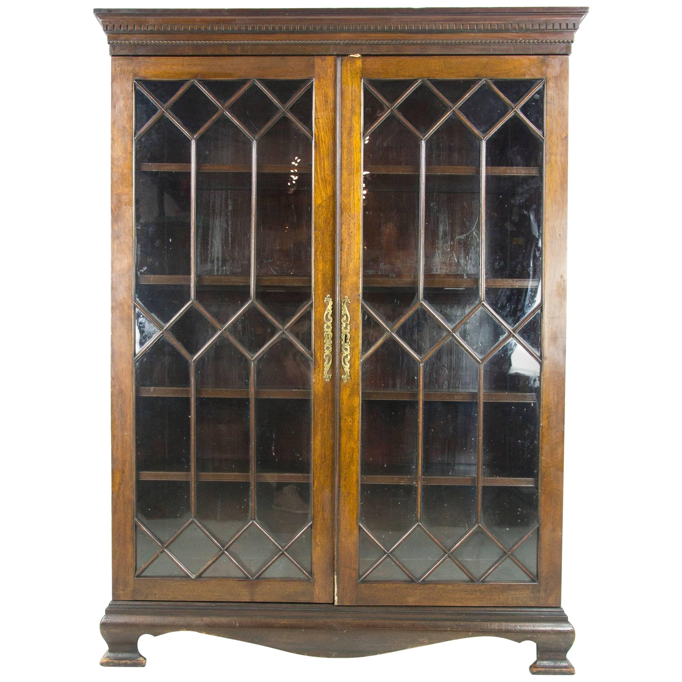 Walnut Bookcase, Antique Display Cabinet, Astragal Glass, Scotland, 1890