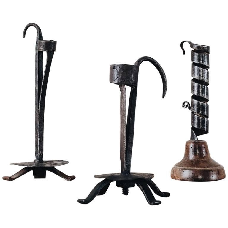 18th-19th Century Wrought Iron Candlesticks