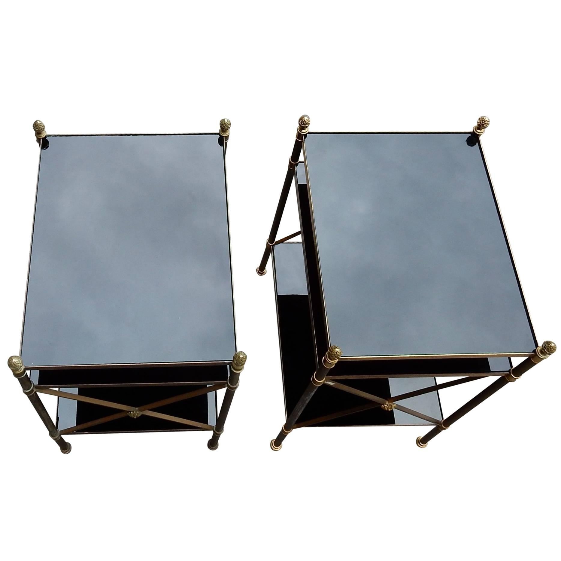 1950/70 Pair of Shelves Three Levels in The Style Of Maison Baguès Black Opaline For Sale