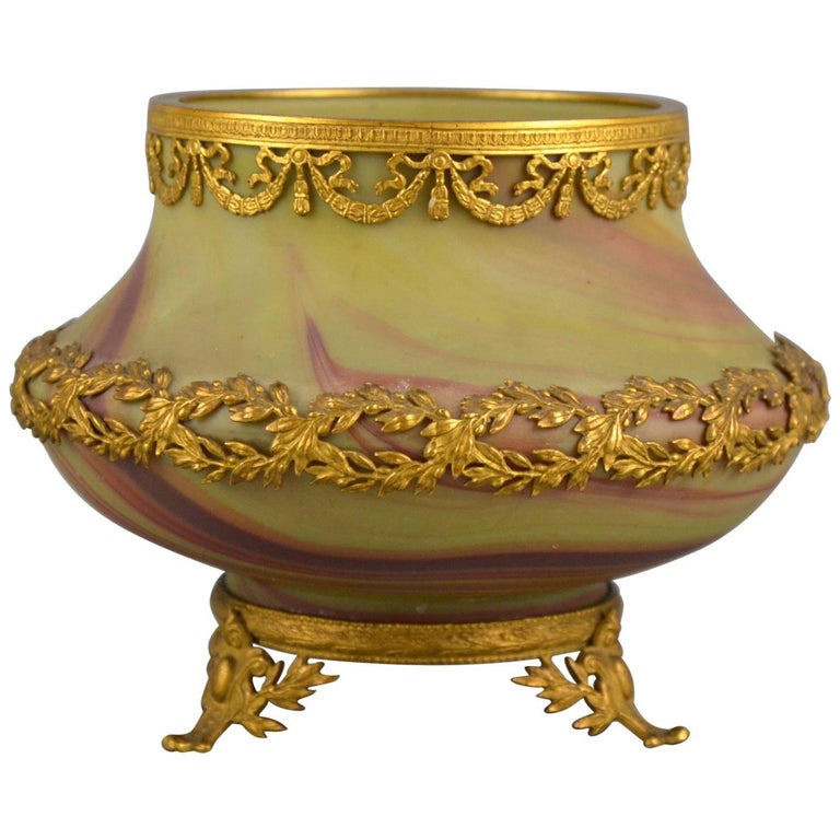 French Gilt Metal Mounted Glass Vase, Sèvres L and F . Art Nouveau at