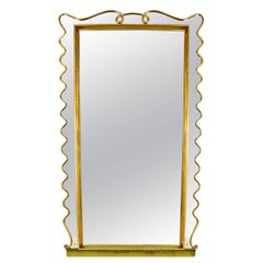 1940s Wall Mirror, Acid Etched Decoration, Golden Leaf Stucco Frame, Italy