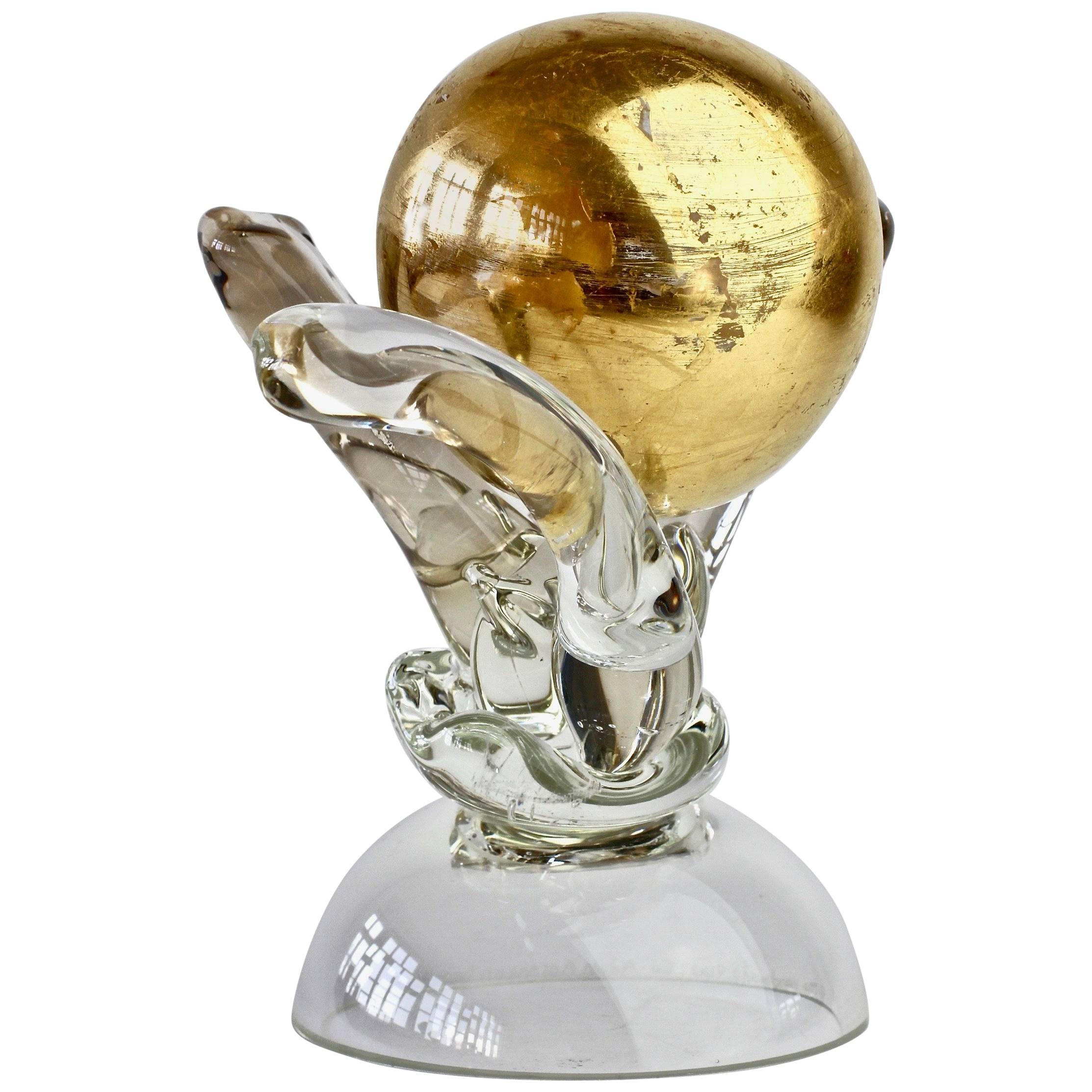 British Studio Art Glass 'Golden Globe' Sculpture signed by Adam Aaronson, 1997