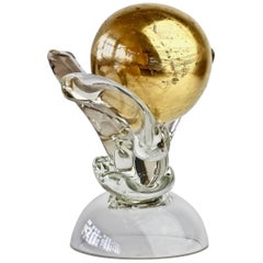 Vintage British Studio Art Glass 'Golden Globe' Sculpture signed by Adam Aaronson, 1997