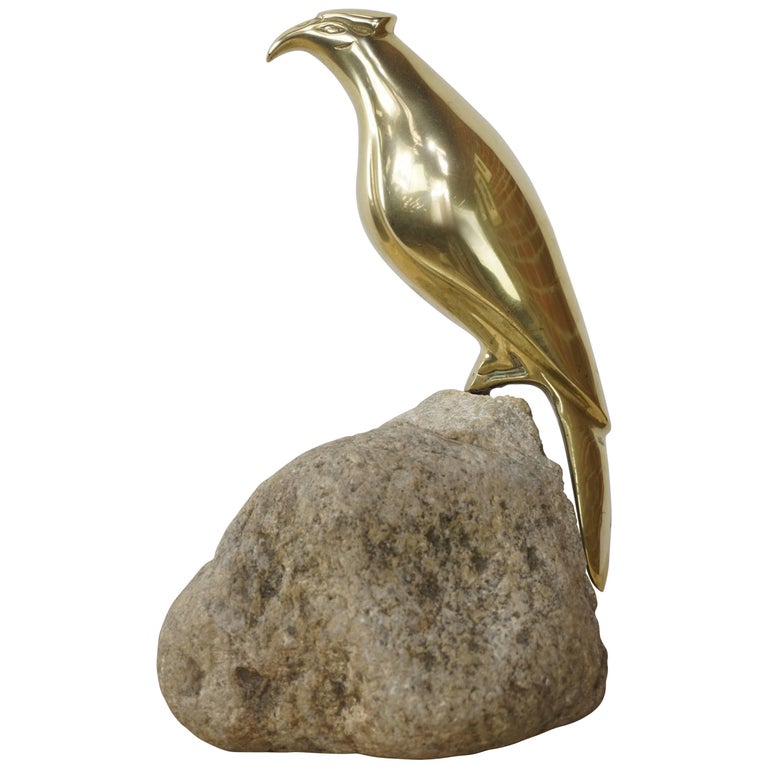 Brass Bird on Stone Sculpture For Sale at 1stDibs