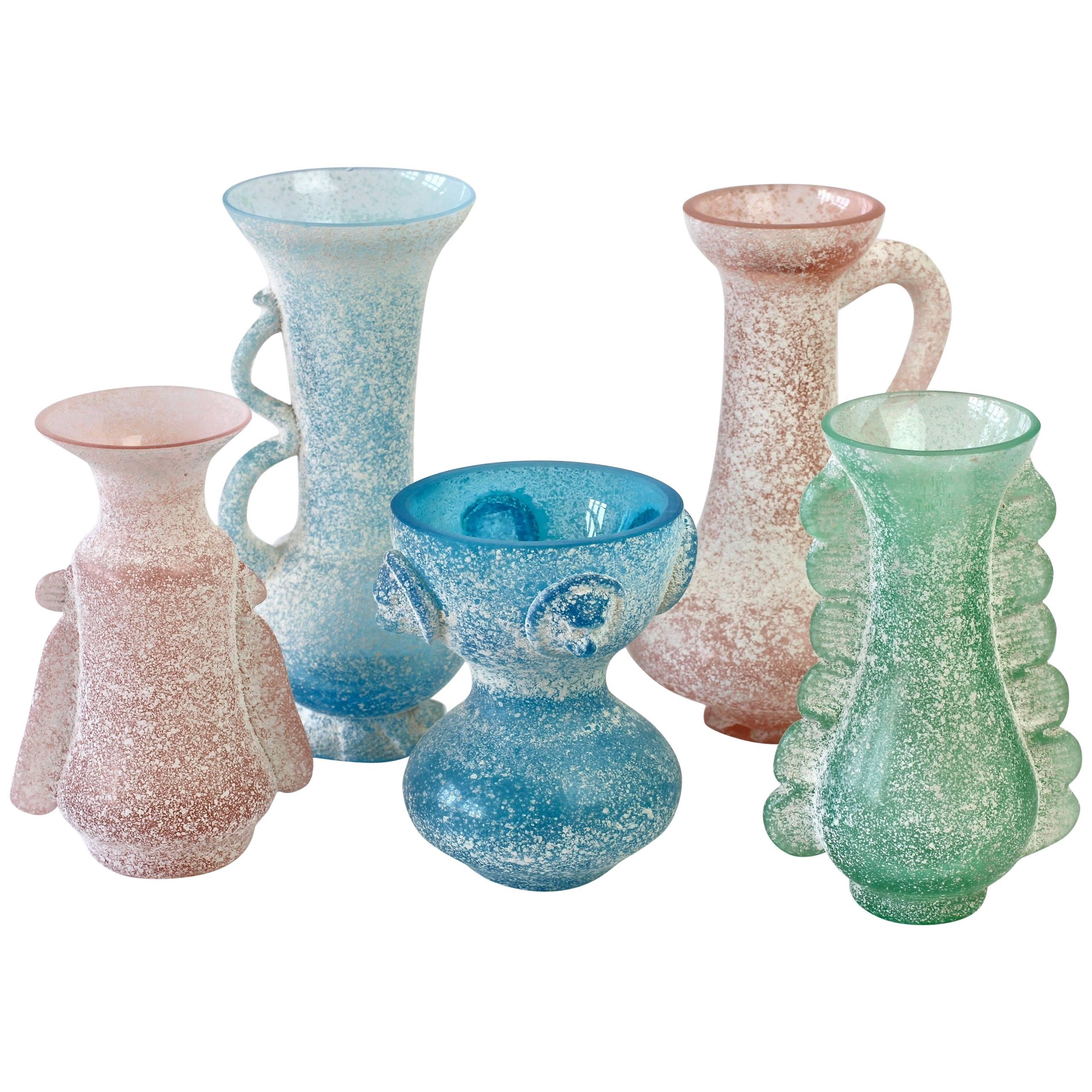 Seguso Vetri d'Arte Ensemble of 'A Scavo' Murano Art Glass Vases and Vessels For Sale