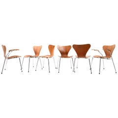 Set of Six Arne Jacobsen Chairs in Teak "Series 7"