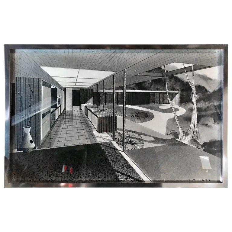 Stunning Modernist Architectural Rendering, Drawing by G.F.Hahn For