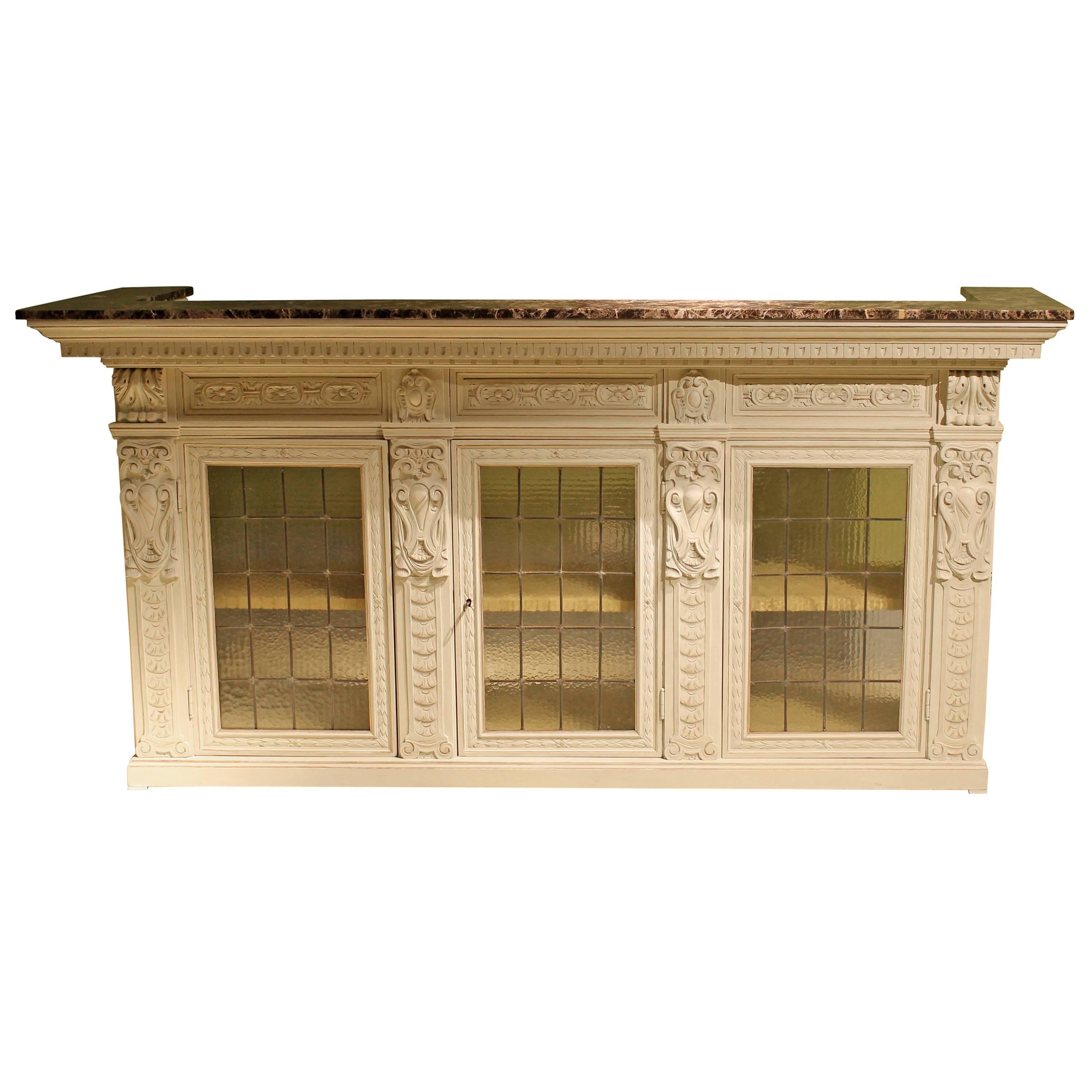 Italian Renaissance Revival Cream and Gold Lacquer Bar Counter with Marble Top