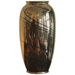 Jarrón grande de cerámica de mediados de siglo en bronce oscuro y esmalte negro Bay W:-Alemania