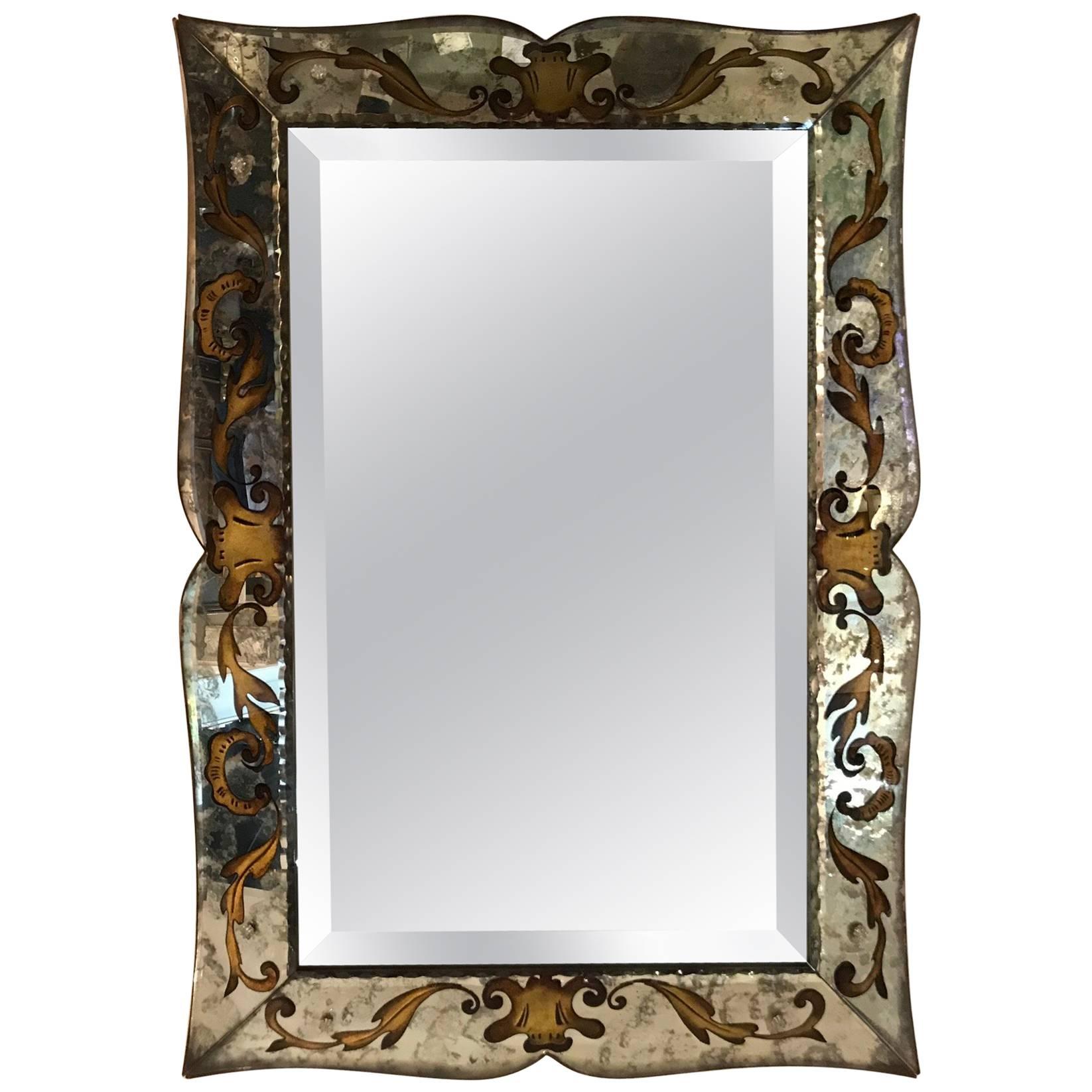 Verre Eglomise Mirror French, circa 1970s For Sale