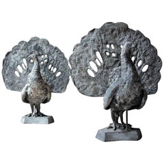 Large Pair of Late Victorian Lead Sculptures of Peacocks, circa 1900