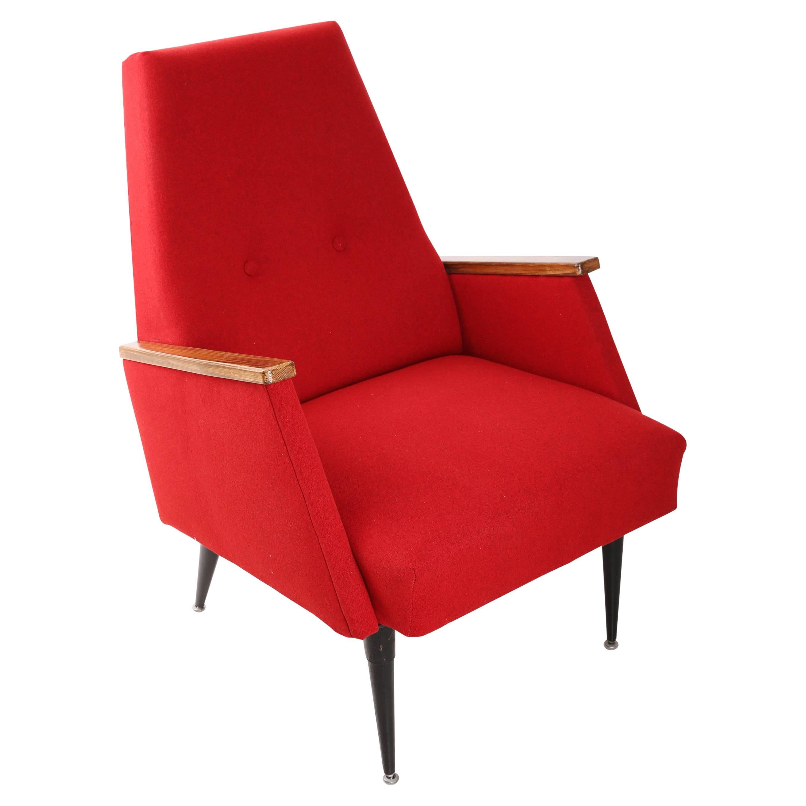 Art Deco, Vintage Red Big Armchair, 1960s For Sale