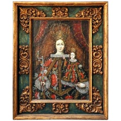 Antique Spanish Colonial Painting of The Virgin of Candelaria Cuzco School 
