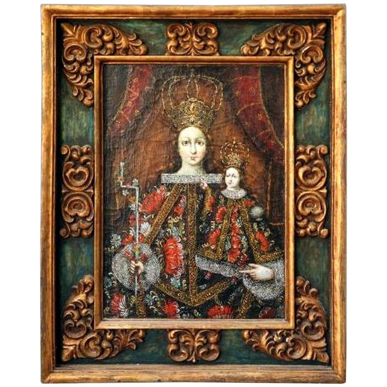 Antique Spanish Colonial Painting of The Virgin of Candelaria Cuzco