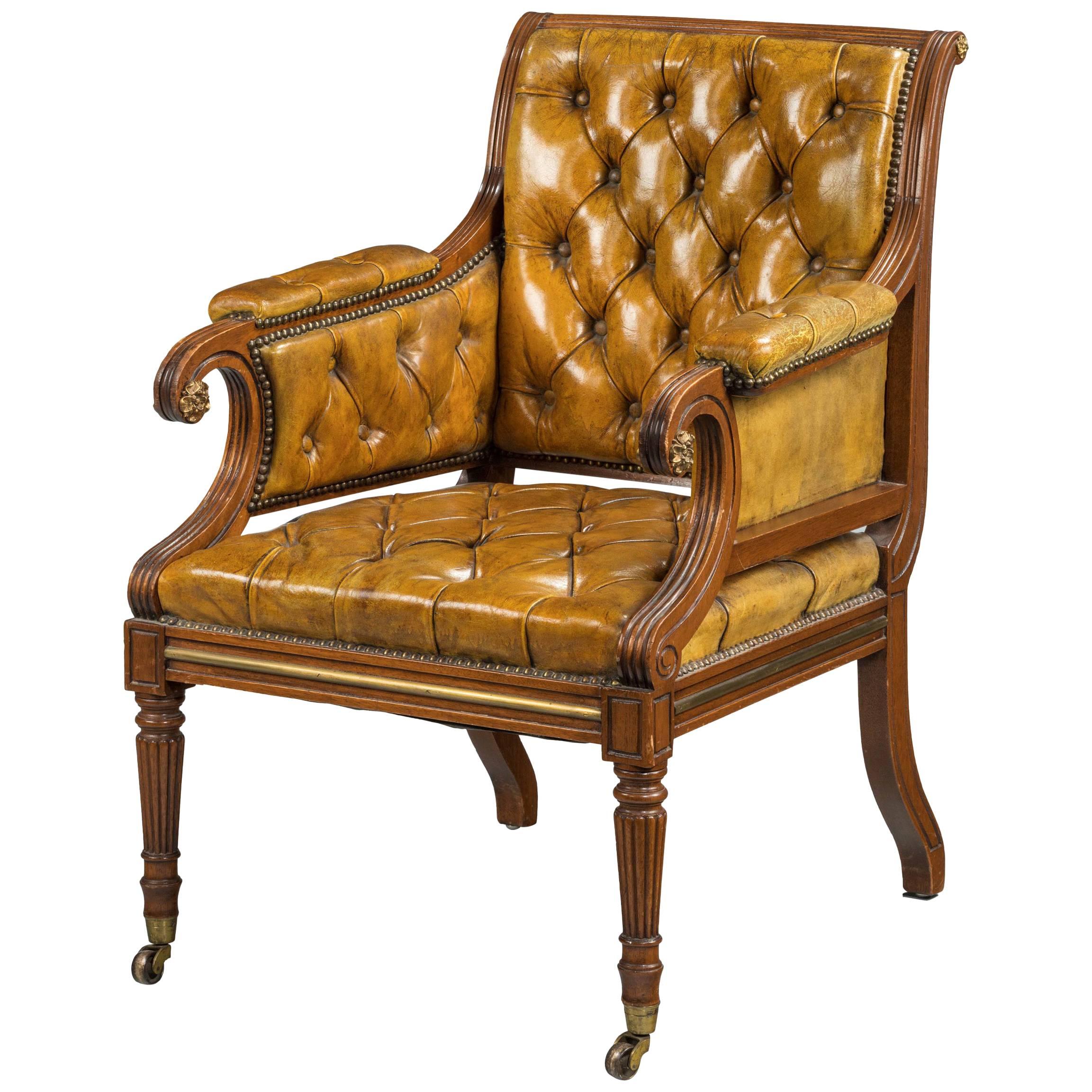 George III Period Mahogany Framed Library Bergere Chair
