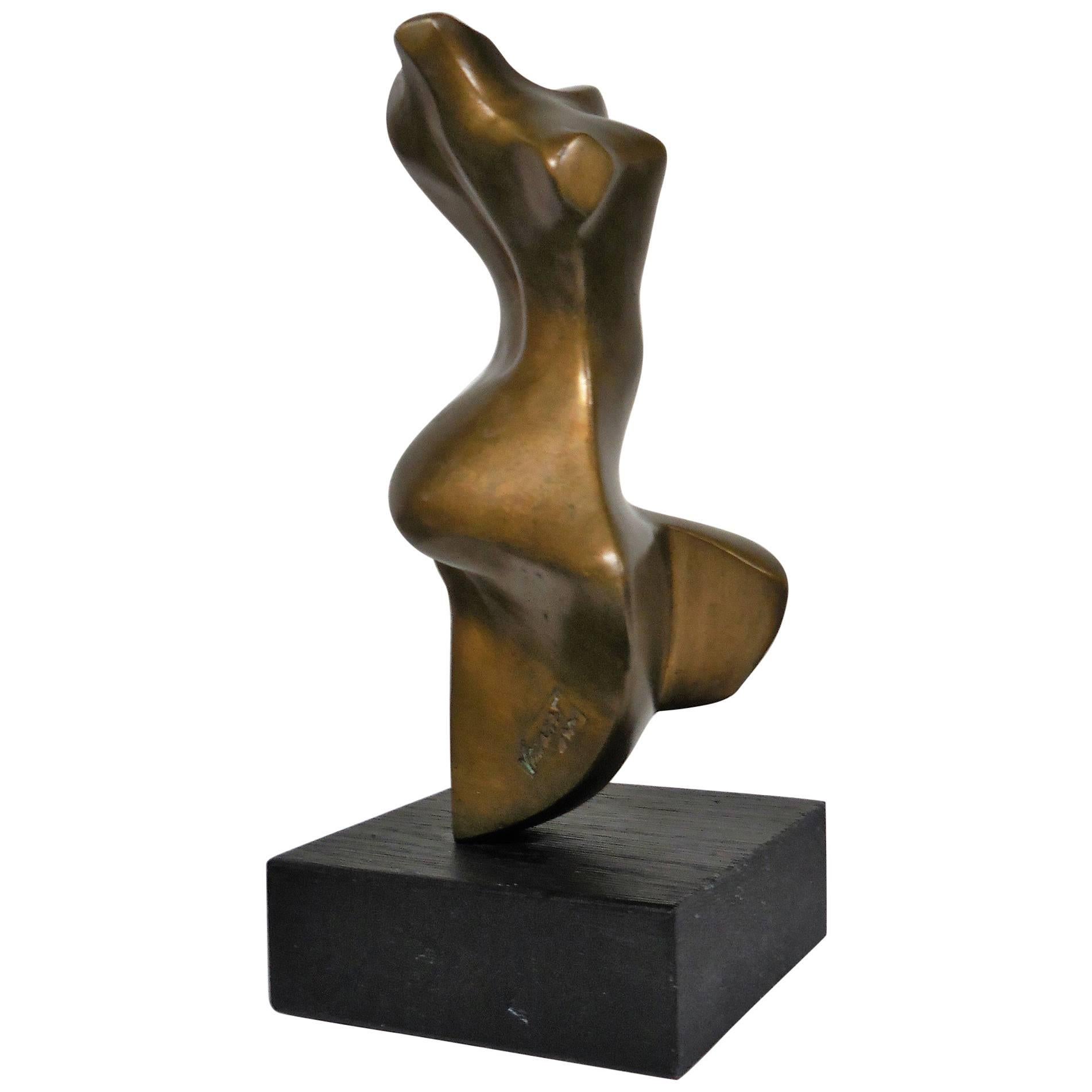 Abstract Midcentury Bronze Sculpture of Nude in Movement, 1966