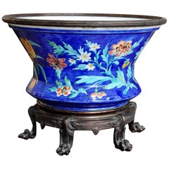 Théodore Deck Japonisme Aesthetic Blue-Ground Faience Jardinière, circa 1880