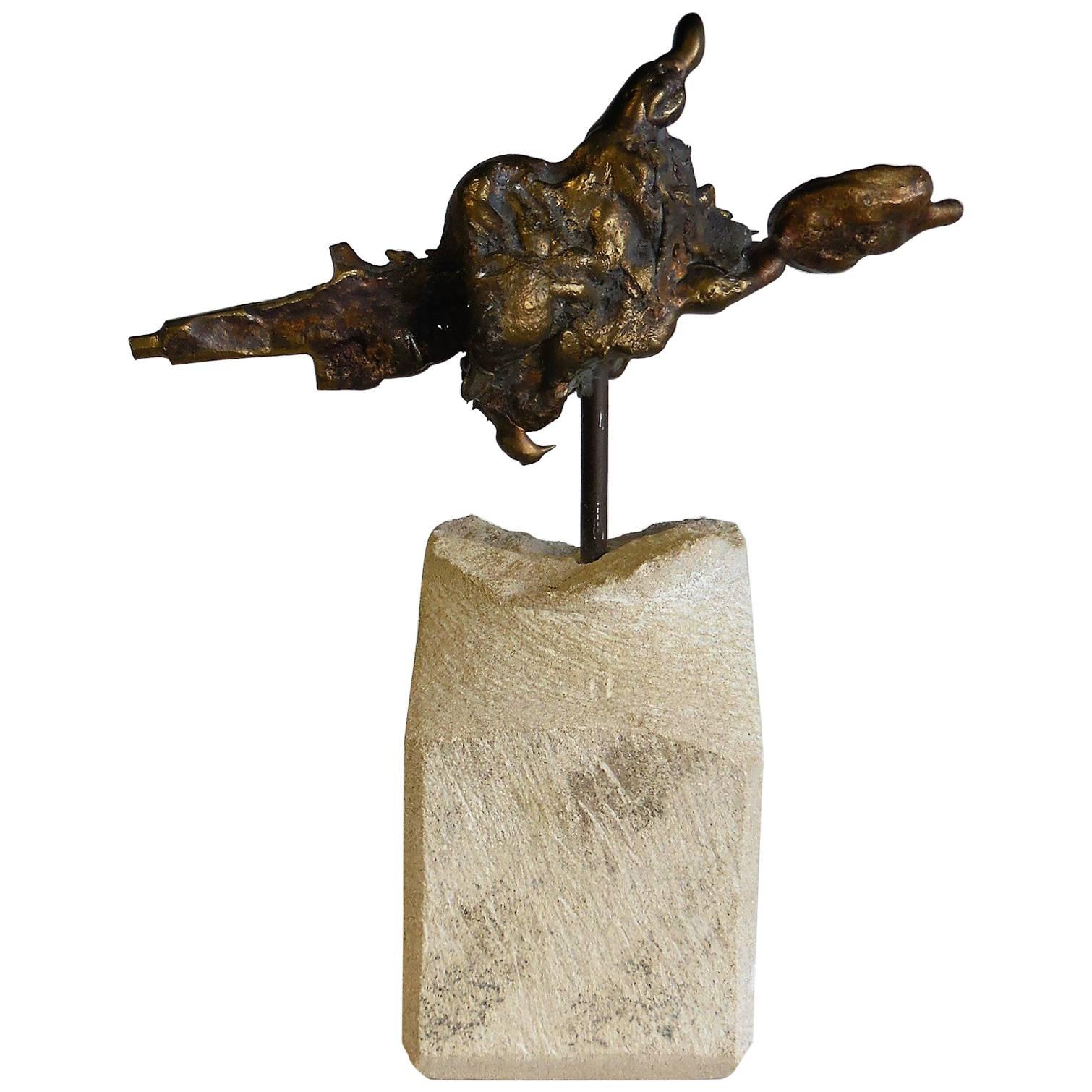 Abstract Bronze Sculpture on Stone Base, 1960s