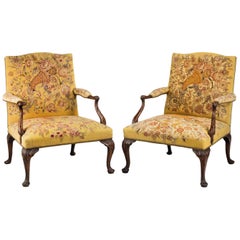 Unusual Pair of George III Style Mahogany Framed Gainsborough Chairs