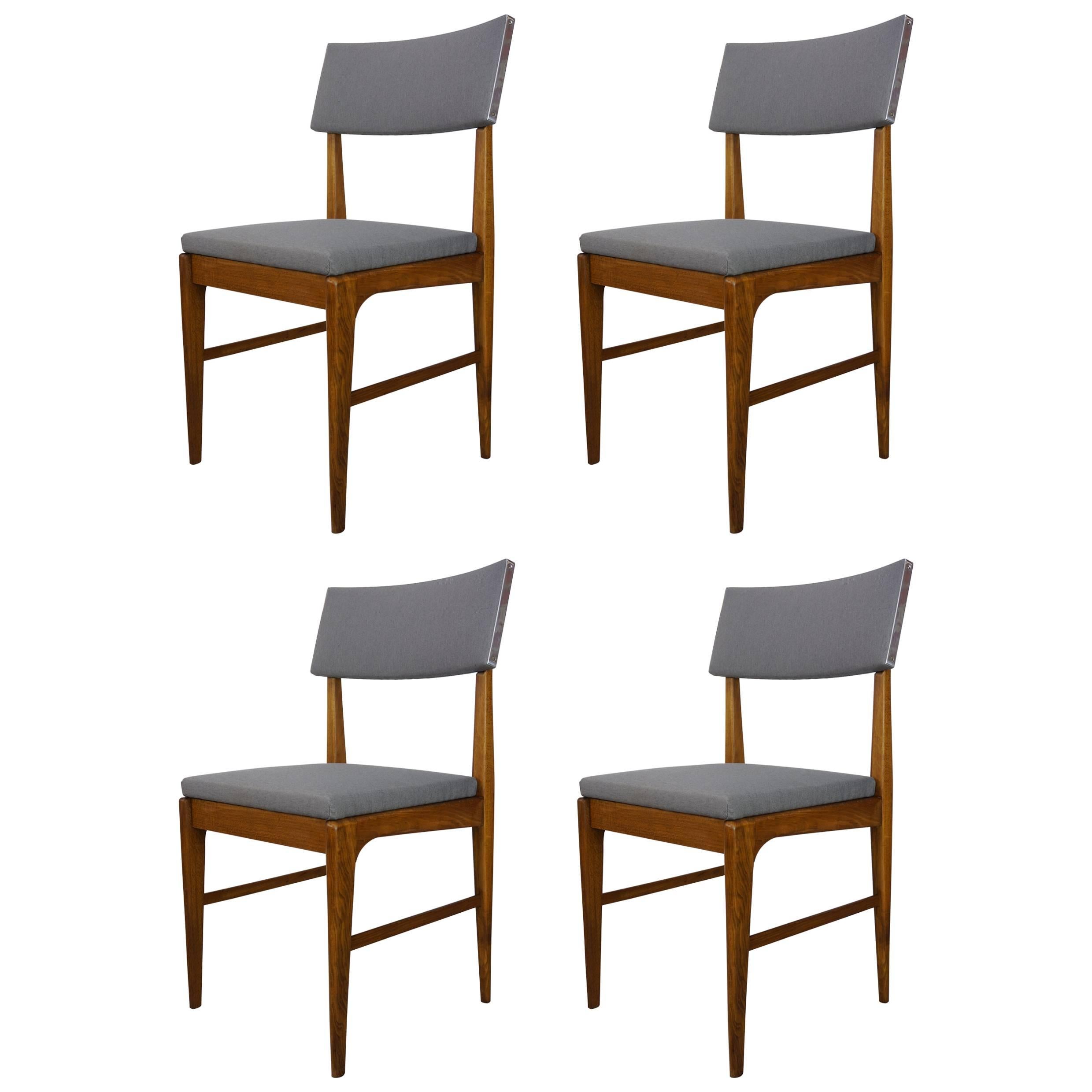 Set of Four Wooden Teak and Fabric Scandinavian Style Dutch Design Chairs