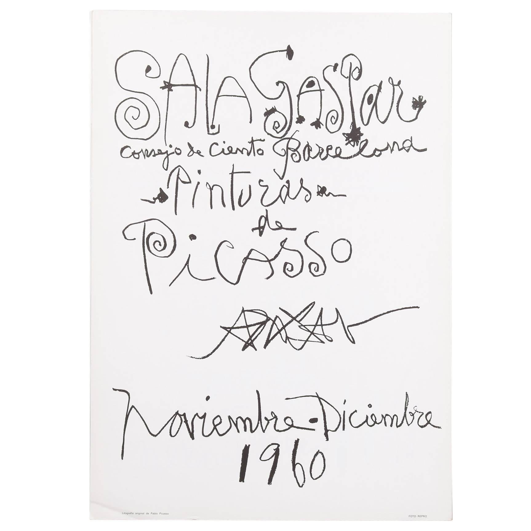 Original-Lithografie-Plakat von Pablo Picasso, 1960.
Katalog raisonne: Czwiklitzer 40; Reusse 767

Dieses Plakat in limitierter Auflage wurde für eine Ausstellung in der Sala Gaspar Gallery in Barcelona angefertigt. Es hat den einzigartigen,