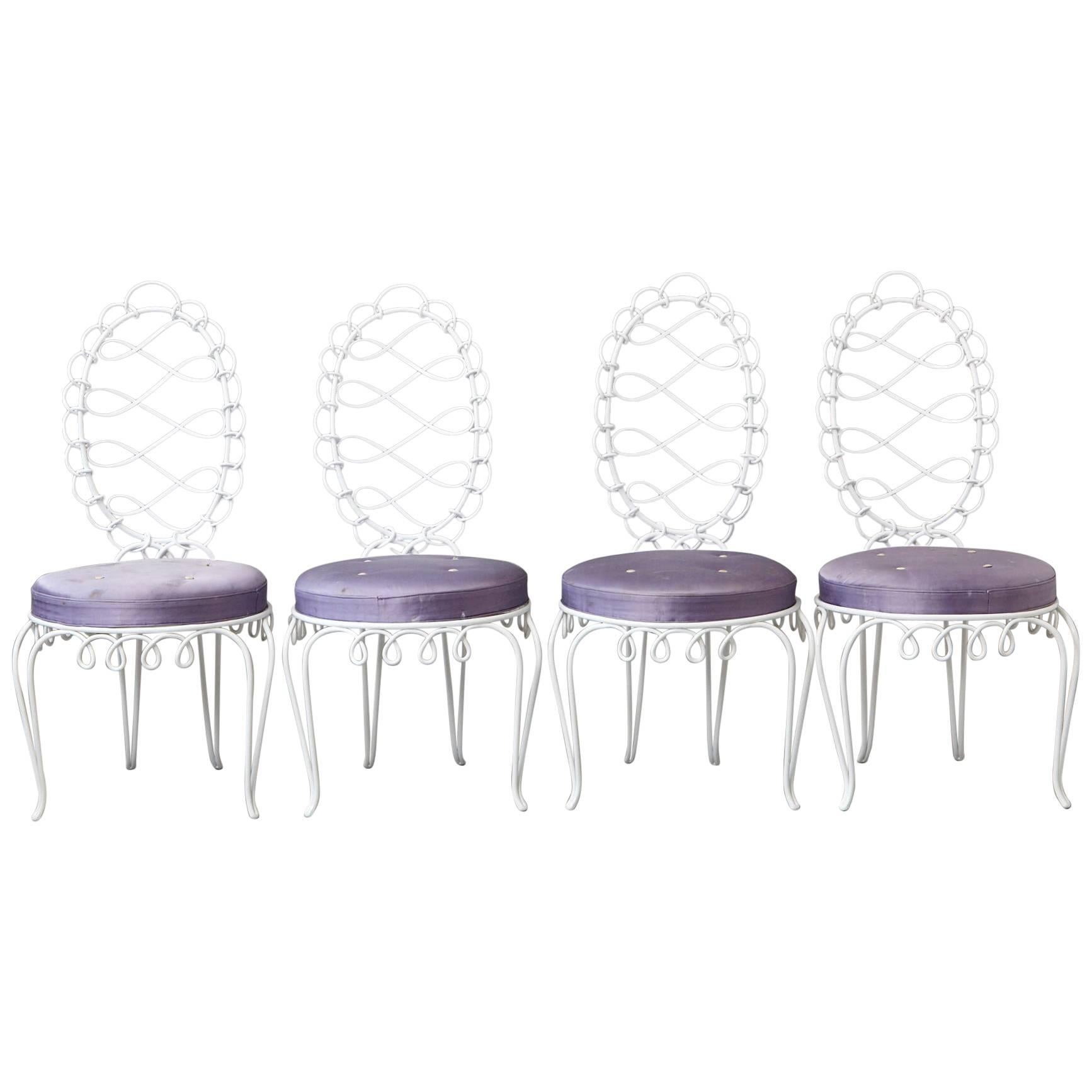 Set of Four René Prou 'Fer Forgé Rond' Iron Side Chairs, France 1940's For Sale