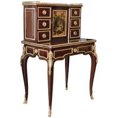 19th Century French Ormolu-Mounted Mahogany and Vernis Martin Bonheur du Jour